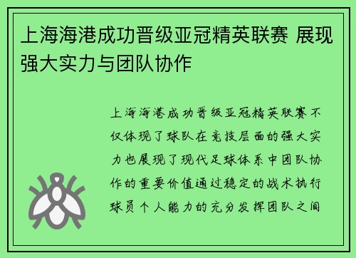 上海海港成功晋级亚冠精英联赛 展现强大实力与团队协作 上海海港成功晋级亚冠精英联赛 展现强大实力与团队协作